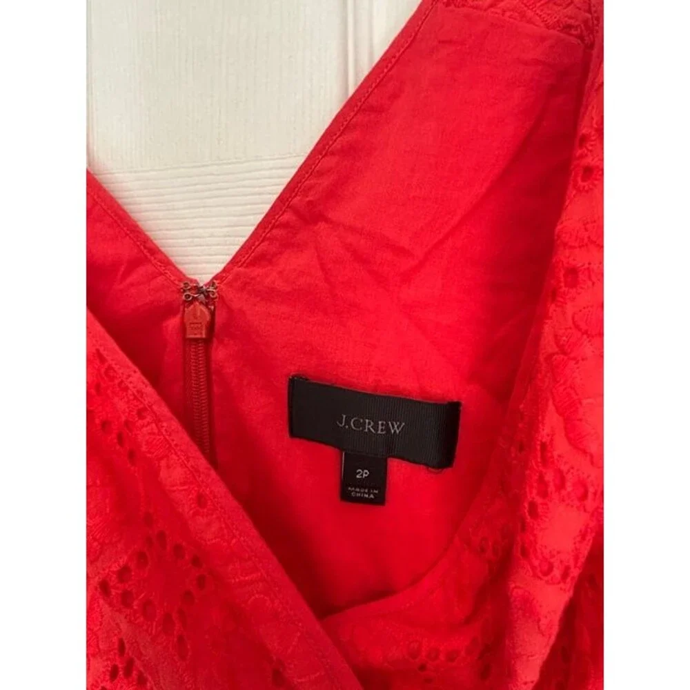 JCREW $198 Petite double-strap midi dress in eyelet Size 2P Coral Red